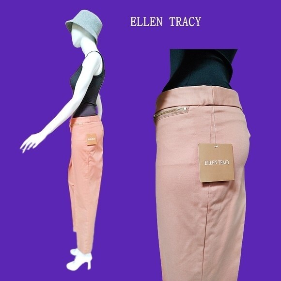 ELLEN TRACY NEW Old Money CASHEW MOCHA Exposed Zip Straight Ankle Leg Pant 4 - Picture 3 of 12
